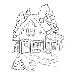 Pobarvanka zasnežene hiše