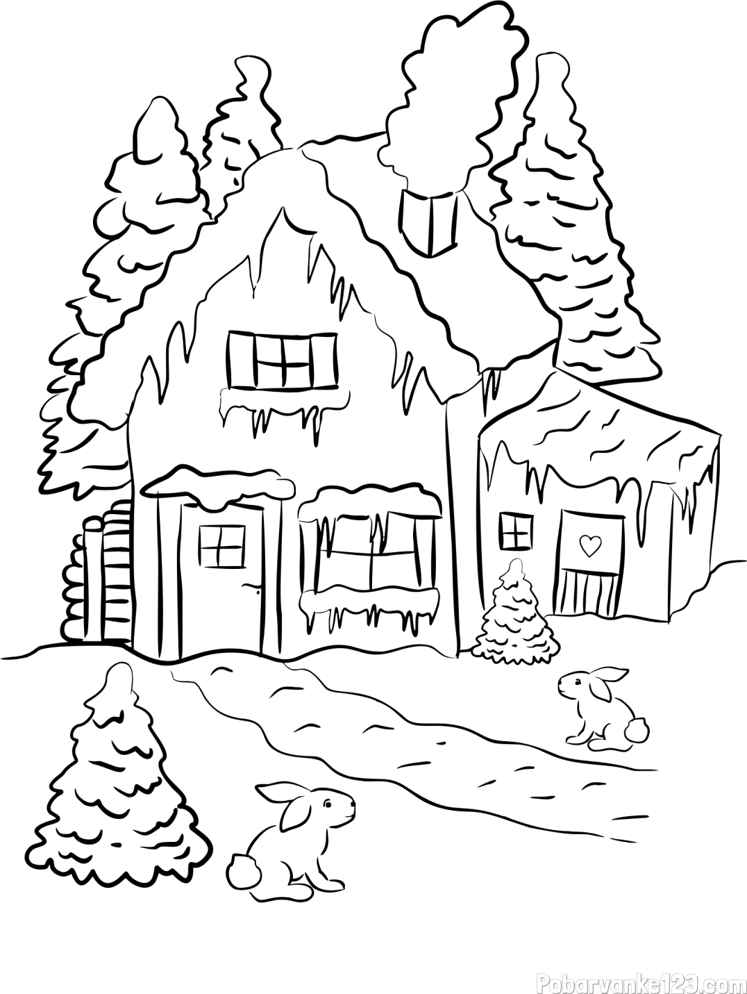 Pobarvanka zasnežene hiše