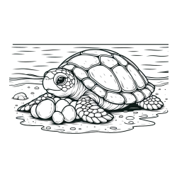 Pobarvanka želve, ki leže jajca na obali