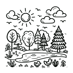 Preprosta otroška pobarvanka narave