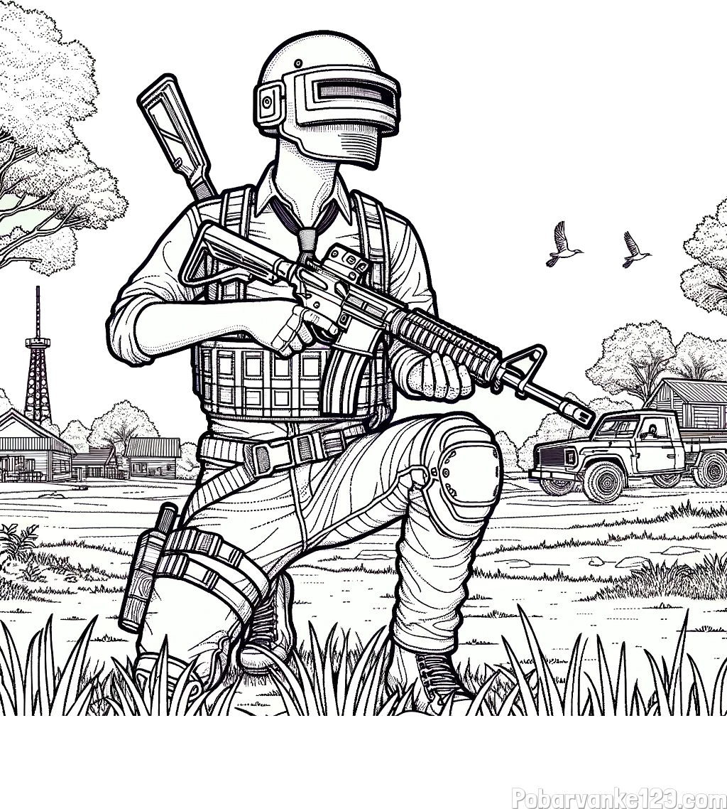 PUBG pobarvanka glavnega lika v klečečem položaju