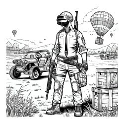 PUBG pobarvanka z glavnim likom na bojišču