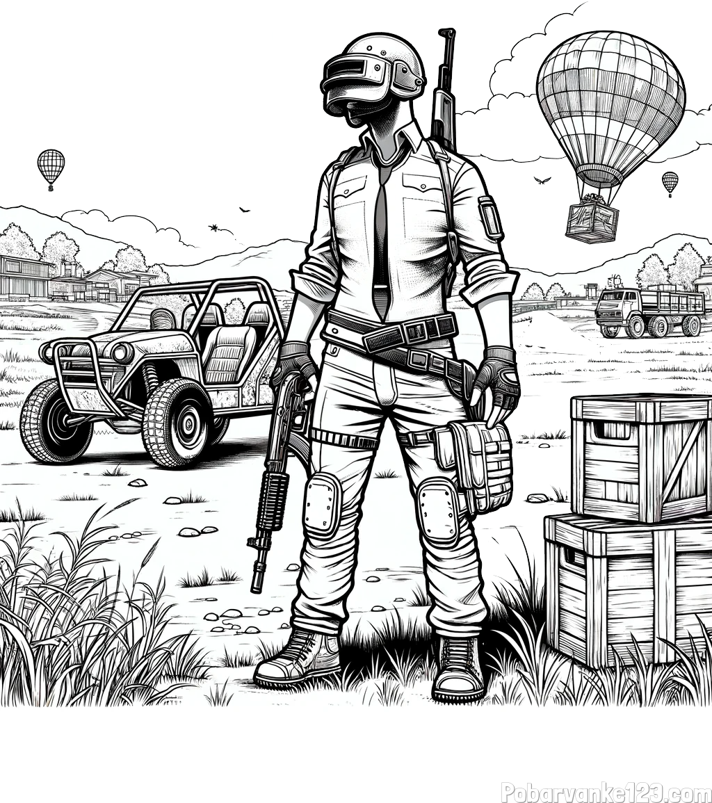 PUBG pobarvanka z glavnim likom na bojišču